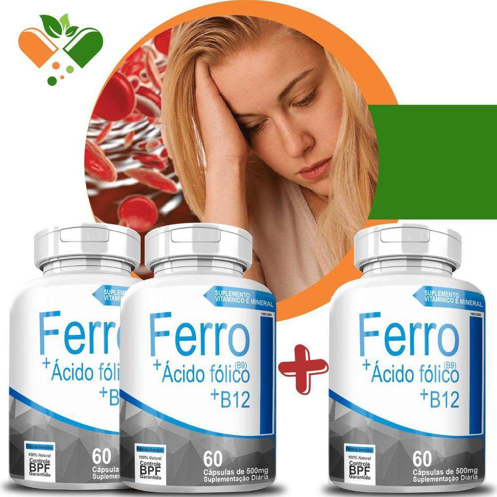 Ferro - B9 - B12 Compre 2 Leve 3 60 Cápsulas