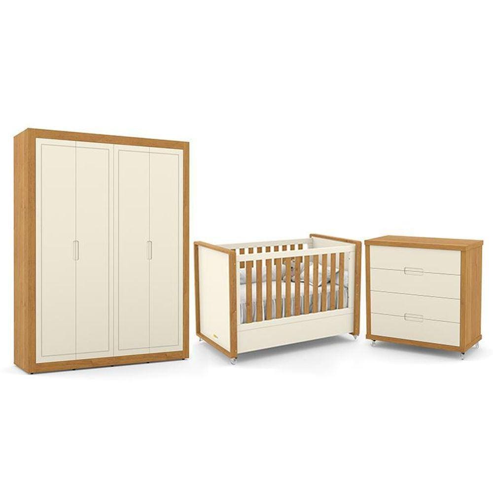 Dormitório Tutto New 4 Portas, Cômoda 4 Gavetas e Berço - Matic Móveis