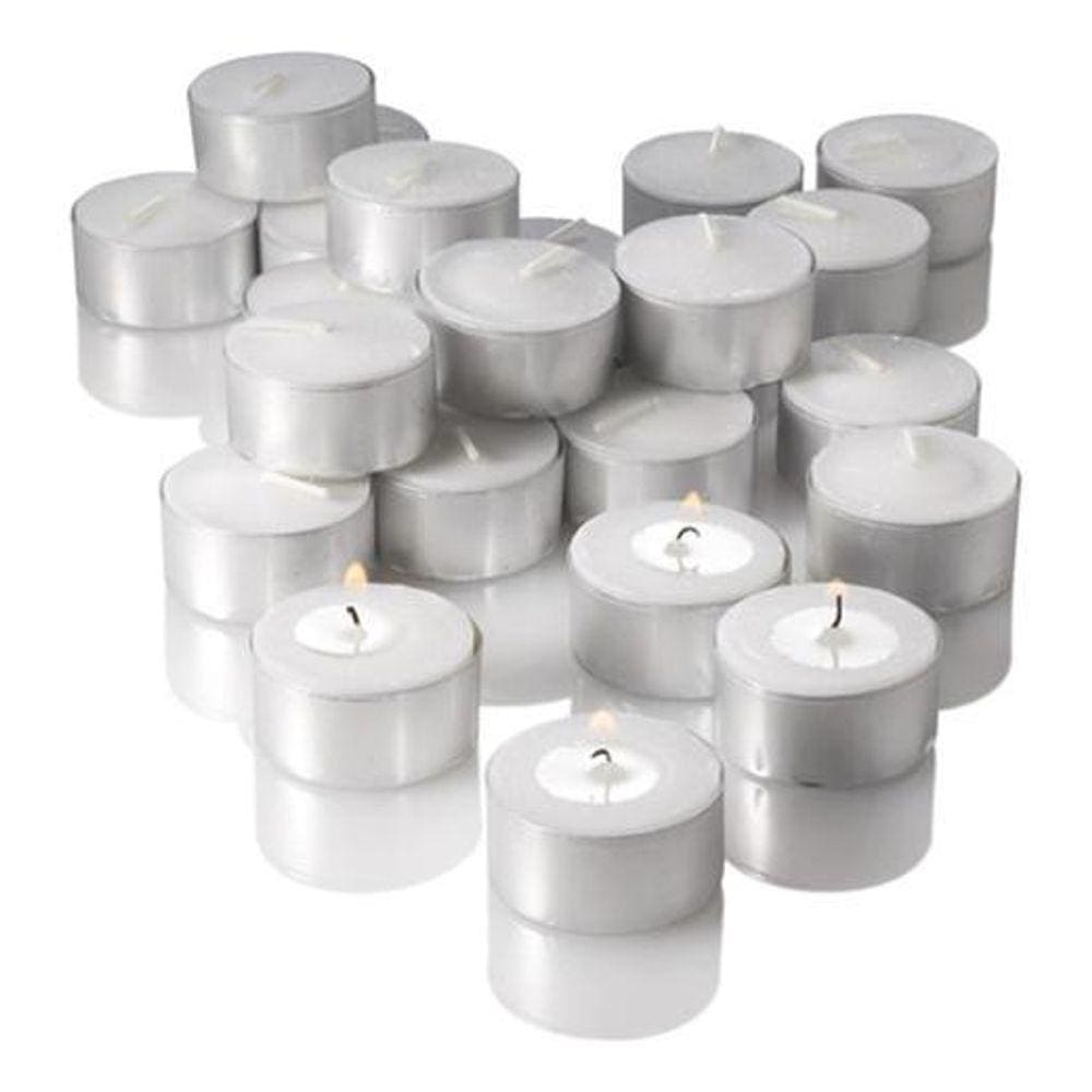 50 Velas Rechaud Brancas Em Suporte Alumínio - 4Hrs Queima