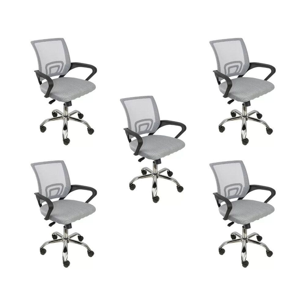 Kit 5 Cadeiras de Escritório Begonia Mesh Ergonômico Cinza
