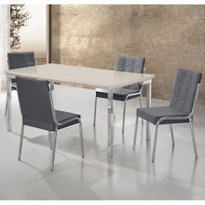 Conjunto Sala de Jantar Mesa Iza Tampo MDF/Vidro com 4 Cadeiras Natani Cromado/Cinza/Off White