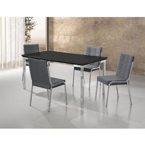 Conjunto Mesa Iza 120x90cm Tampo MDF/Vidro 4 Cadeiras Natani Cromado/Cinza/Preto