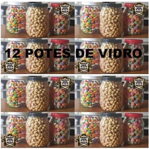 Kit 12 Pote de Vidro 1,3 Litros Tampa Plastica