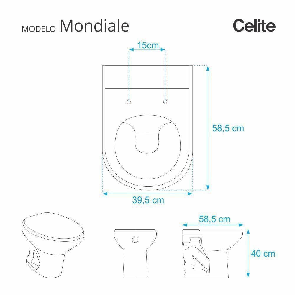 Assento Sanitário Mondiale Cinza Claro Para Vaso Celite