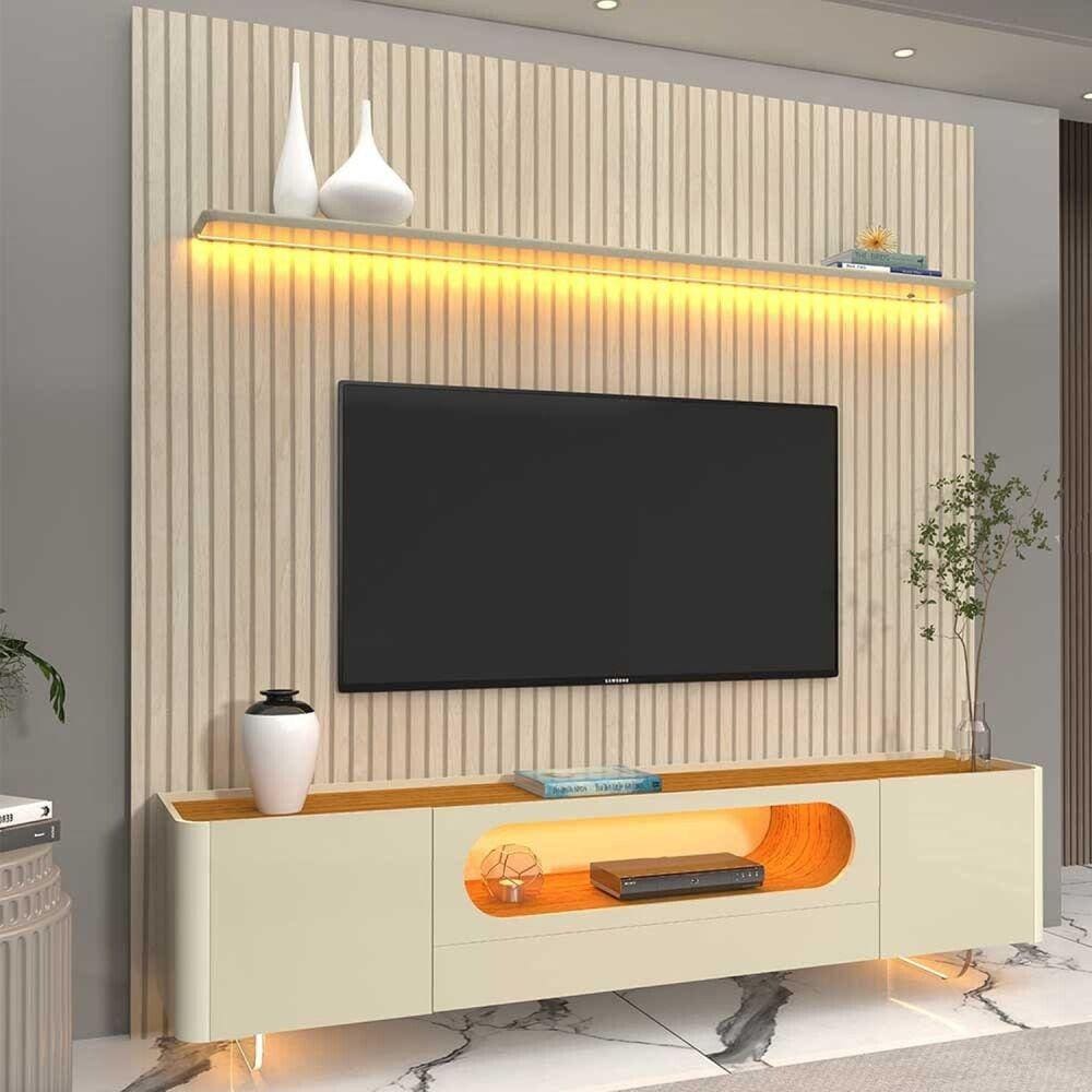 Rack com Painel para TV até 85 Polegadas 1 Gaveta 2 Portas LED Pés Vidro 220cm Requinte Nobre Off White/Marromle