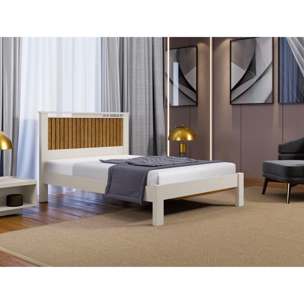 Cama Casal com Cabeceira Ripada Alaska Off White/Marromle