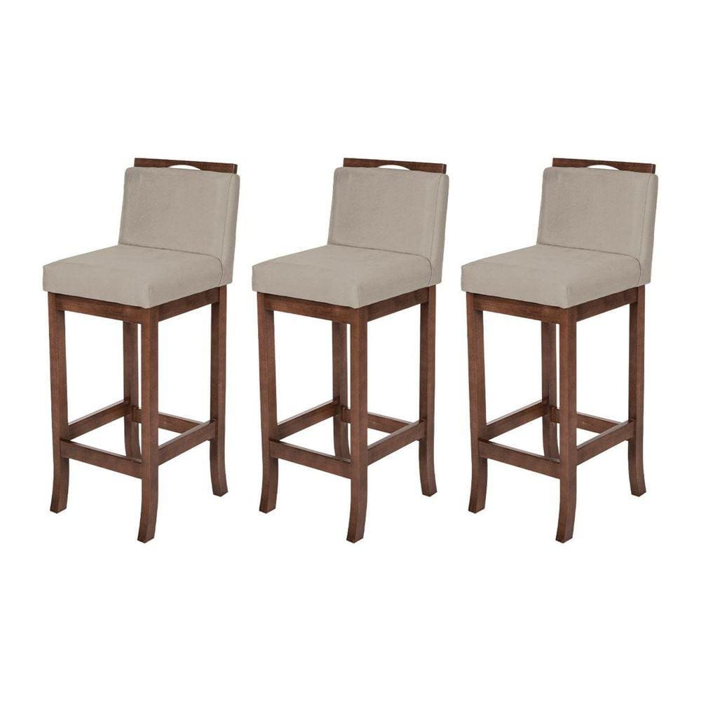 Kit 3 Banqueta Alta em Madeira Maciça Capuccino