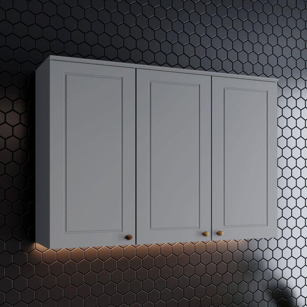Armário Aéreo 3 Portas 120cm Emily Espresso Móveis Cinza