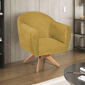 Poltrona em Suede Base Giratória de Madeira Herrera Amarelo