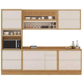Armário de Cozinha Lisboa Completa 5 Peças 8 Portas 6 Gavetas Itatiaia Cor Freijó Off White