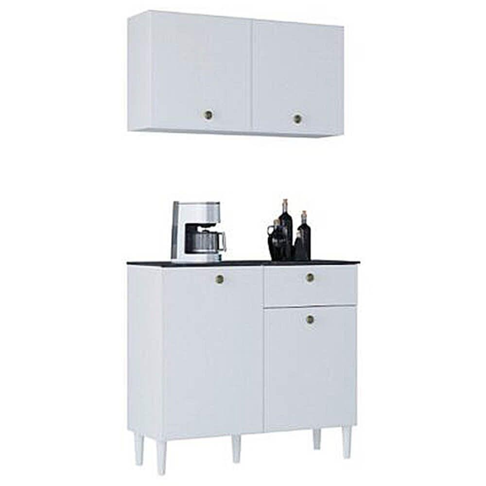 Armário Aéreo com Balcão Poquema 4 Portas 1 Gaveta Poquema Cor Branco