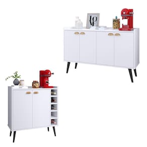 Kit Aparador Canto Sala Adega Bar Vinho Bebidas Madero e Buffet Retrô Cantinho Café Bancada 4 Portas Multiuso Kiev Cozinha Escritório - RPM