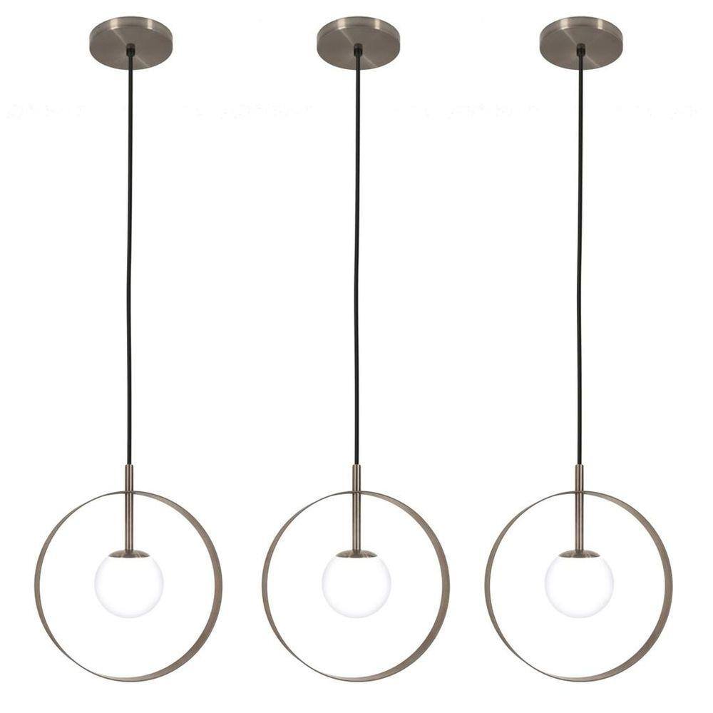 Kit 3 Pendentes Luminária Círculo Globo Cozinha Ilha Bronze