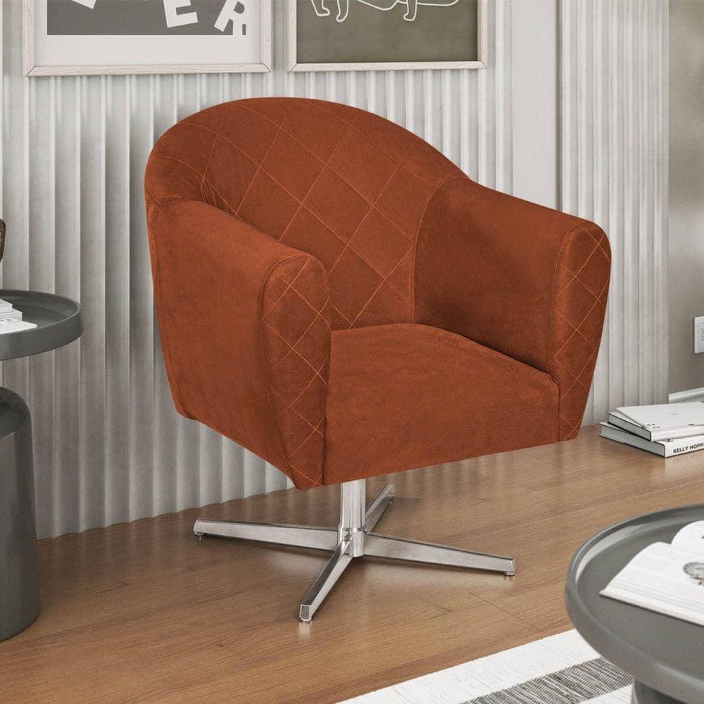 Poltrona em Suede Base Giratória de Metal Herrera Terracota