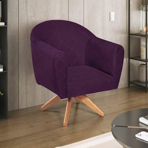 Poltrona em Suede Base Giratória de Madeira Herrera Roxo
