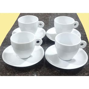Kit Jogo 4 xícaras Café, Chá 200ml Cônica com pires - Porcelana branca