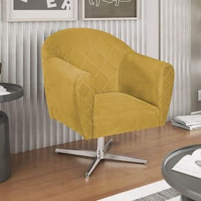 Poltrona em Suede Base Giratória de Metal Herrera Amarelo