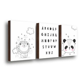 Kit 3 Quadros Decorativos Alfabeto Dos Bichos 30x40cm