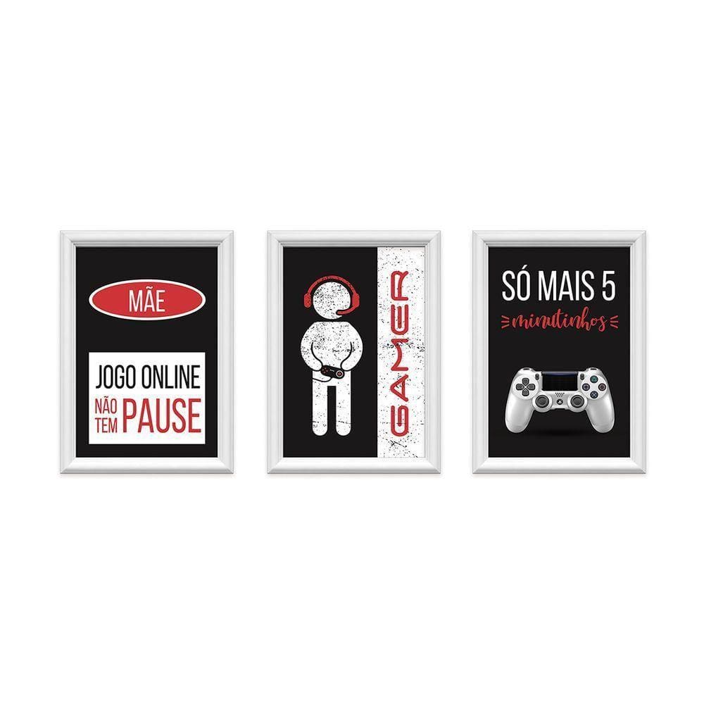 Kit 3 Quadros Decorativos Jogo Online Não Tem Pause 24x34cm