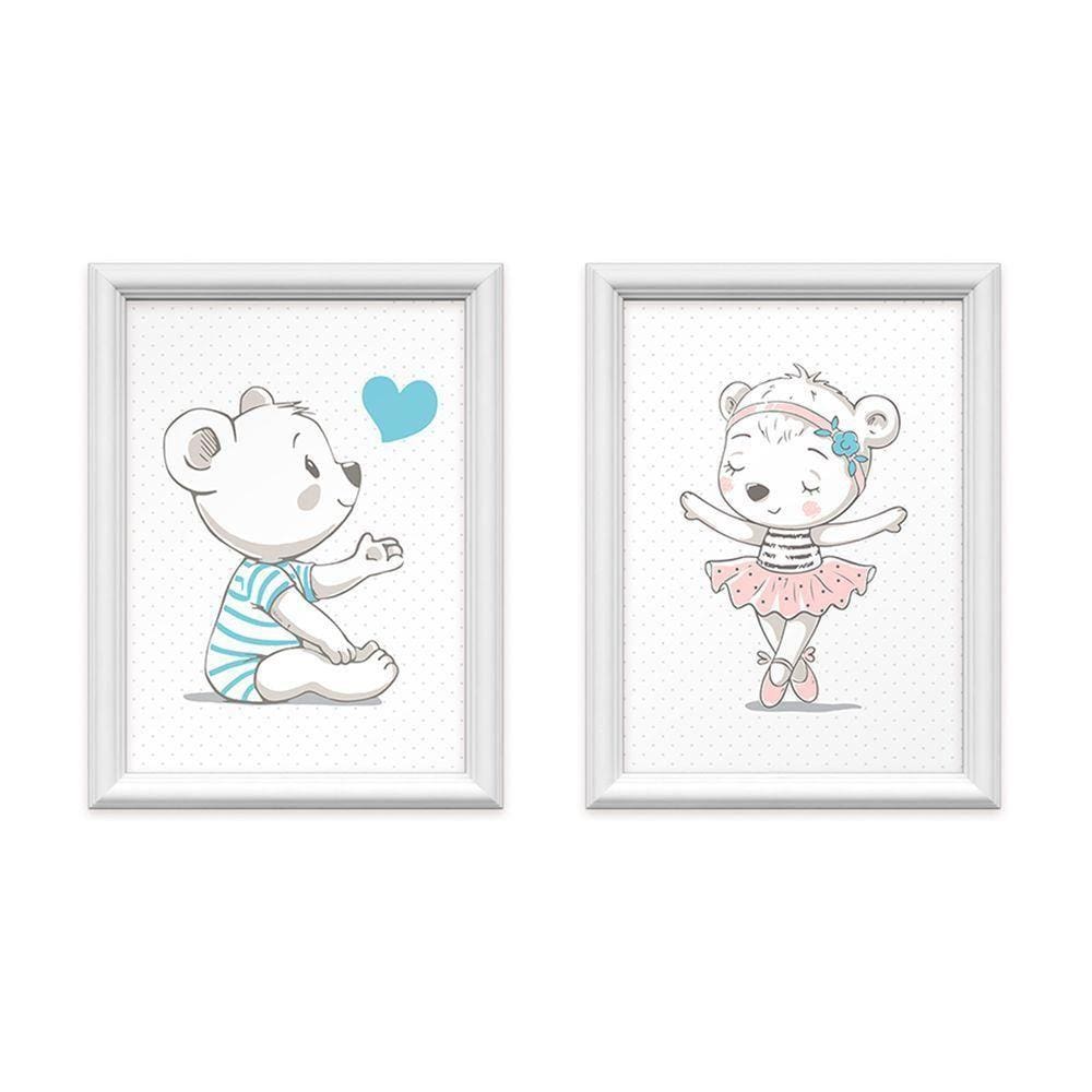 Kit 2 Quadros Decorativos Irmãos Ursinhos 34x44cm