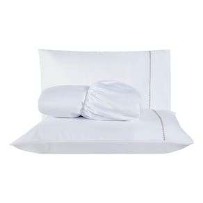 Jog de Cama Liso Branco Queen 03Pçs Micr 180 Fios