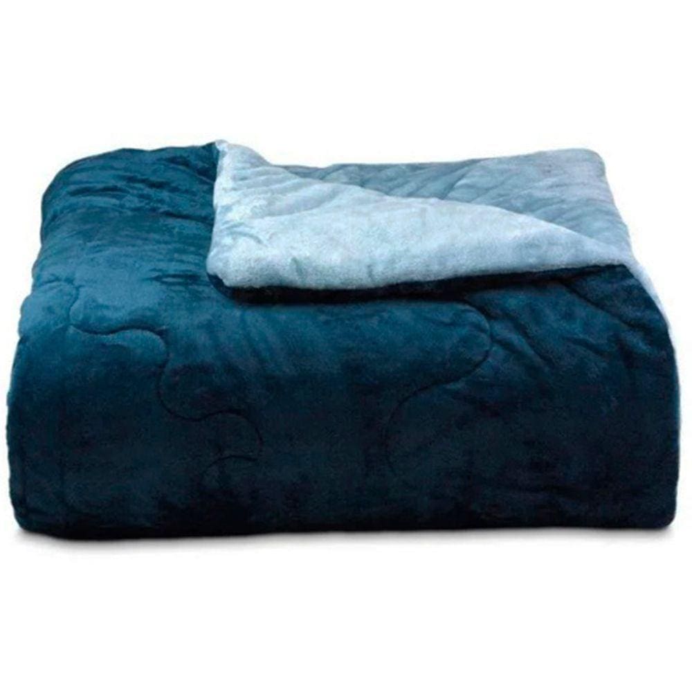 Edredom Buettner Queen Plush Flannel Dupla Face 240Mx260M Azul Jeans Escuro E Azul Jeans Claro