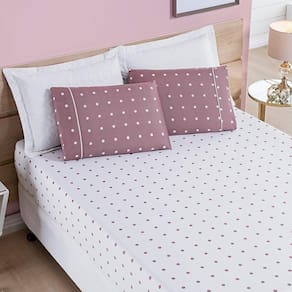 Jogo De Cama Lençol Celine Solteiro 02 Peças Micropercal 200 Fios Bolinhas - Rosê