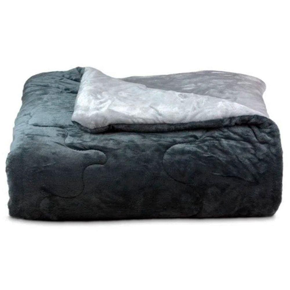 Edredom Buettner Casal Plush Flannel Dupla Face 220Mx240M Metal Escuro E Metal Claro