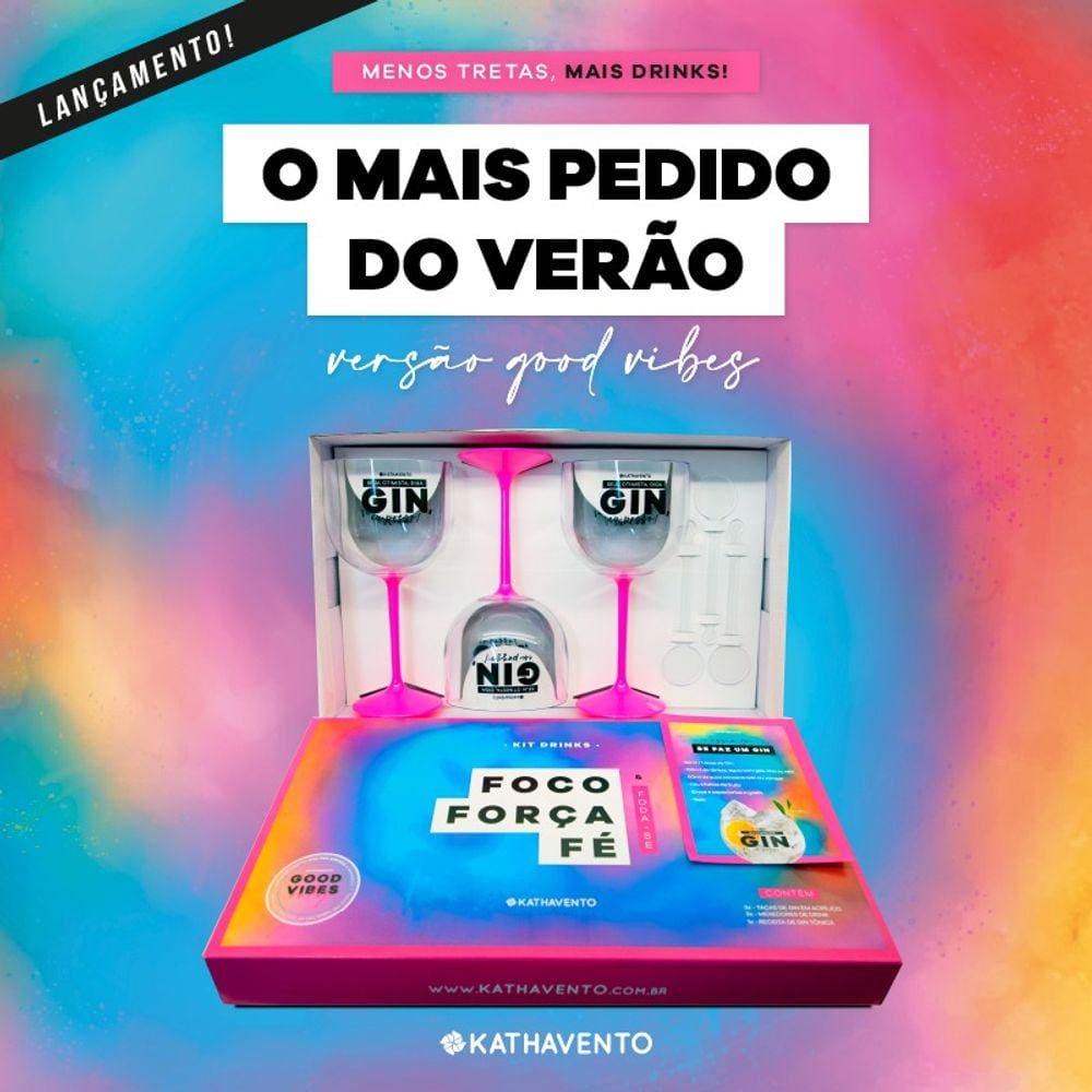Kit Gin Com 3 Taças e Mexedor Foco Força e Fé