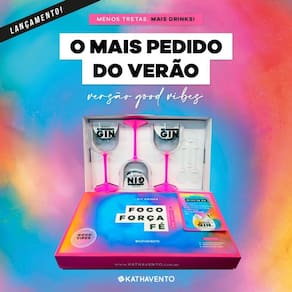 Kit Gin Com 3 Taças e Mexedor Foco Força e Fé