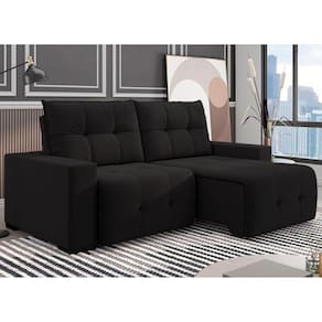 Sofá 3 Lugares Retrátil e Reclinável 230cm Noruega Preto