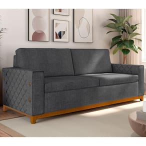 Sofá Living Vintage 3 Lugares 225cm em Linho Áspen Grafite
