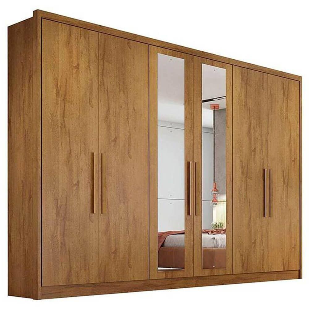 Guarda Roupa Robust Casal Com Espelho 6 Portas 8 Gavetas Novo Horizonte Cor Cumaru
