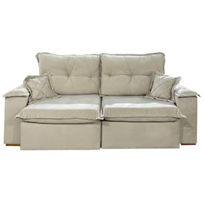 Sofá Atlanta 4 Lugares Retrátil e Reclinável 230cm Tecido Veludo União Cor Marfim