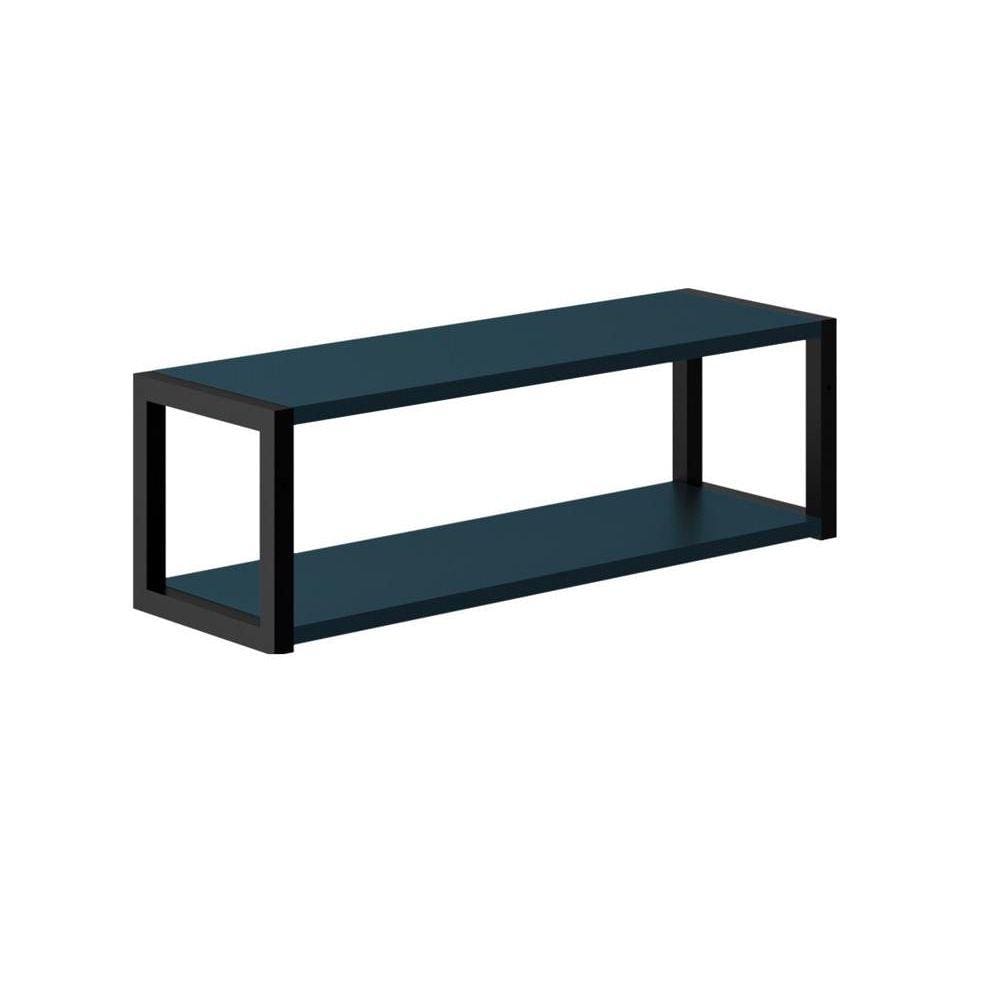 Prataleira Nicho Estilo Industrial Metal E Mdf Duplo 60cm Azul Petróleo