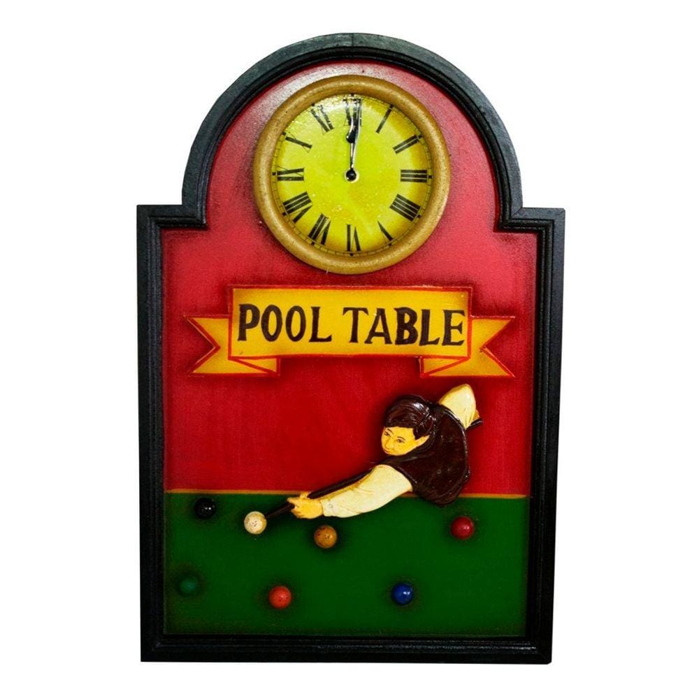 Quadro De Madeira Decorativo Pool Table Sinuca com Relógio