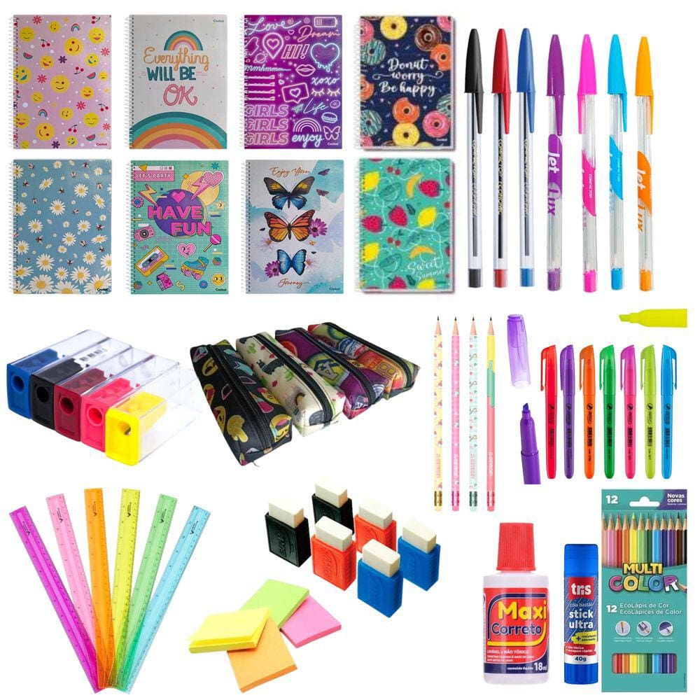 Kit  Escolar Menina Faculdade Ensino Médio E Fundamental