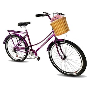 Bicicleta Aro 26 retrô cesta tipo vime 6 marchas mary