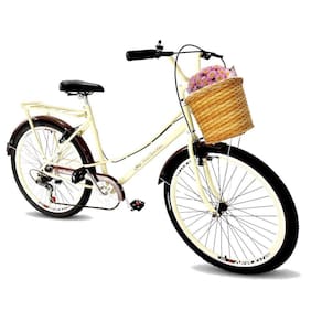 Bicicleta Aro 26 retrô tipo ceci cesta 6 marchas mary bege