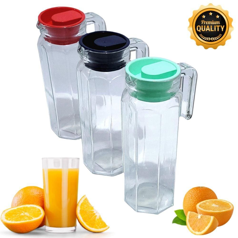 Jarra de Suco de Vidro de 1,1 Litro com Tampa e Alça - Jarra Agua Quente/Fria - Chá Gelado Agua Refrigerante - PANAMI