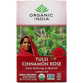 Chá Tulsi Canela e Rosa Sem Cafeína 18 Sacos de Infusão 32,4 g - Organic India