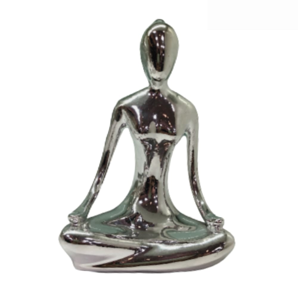 Escultura Decorativa Menina Yoga Lotus Cromada 11x10x5,5cm Flyway