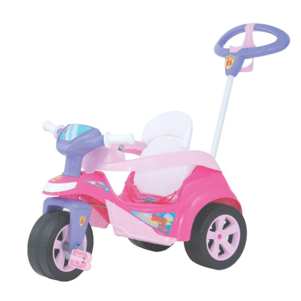 Triciclo Velotrol Infantil Bebe Motoca - Rosa + Empurrador na