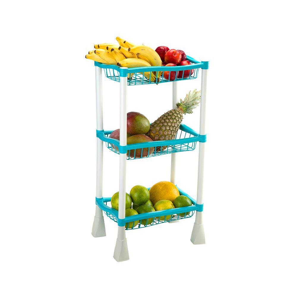 Fruteira Retangular 3 Andares Color - Injeplastec - Fruteira De Chão Retangular Cozinha Organizador Com 3 Andar - PANAMI