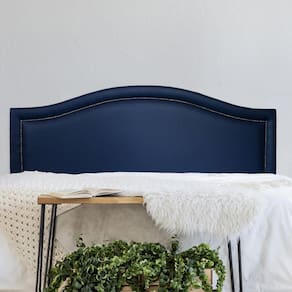 Cabeceira Casal Estofada para Cama Box Curva Luxo com Tachas 140x60cm Azul/Fumê