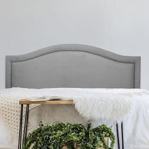 Cabeceira Casal Estofada para Cama Box Curva Luxo com Tachas 140x60cm Cinza/Fumê
