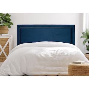 Cabeceira Casal Estofada para Cama Box Reta Luxo com Tachas 140x60cm Azul/Fumê