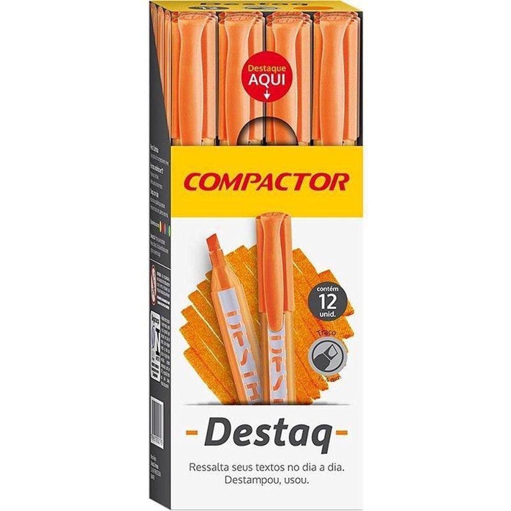 Caneta Marca Texto Destaq Fluorescente Laranja Cx Com 12