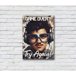 Quadro/Placa Decorativa Gamer MDF 20x28 Game Over Try Again