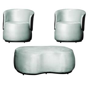 Kit 2 Poltronas e 1 Puff Grande Estilo Orgânico Beatriz Veludo Composê Corino Preto - Estopar